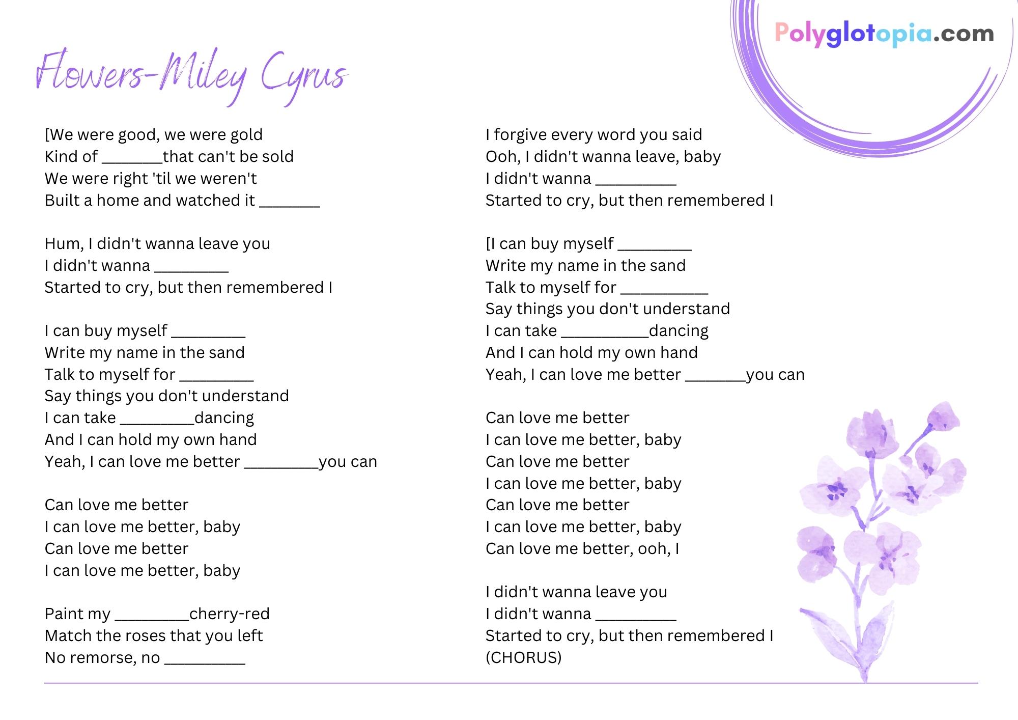 Flowers Miley Cyrus Worksheet Polyglotopia